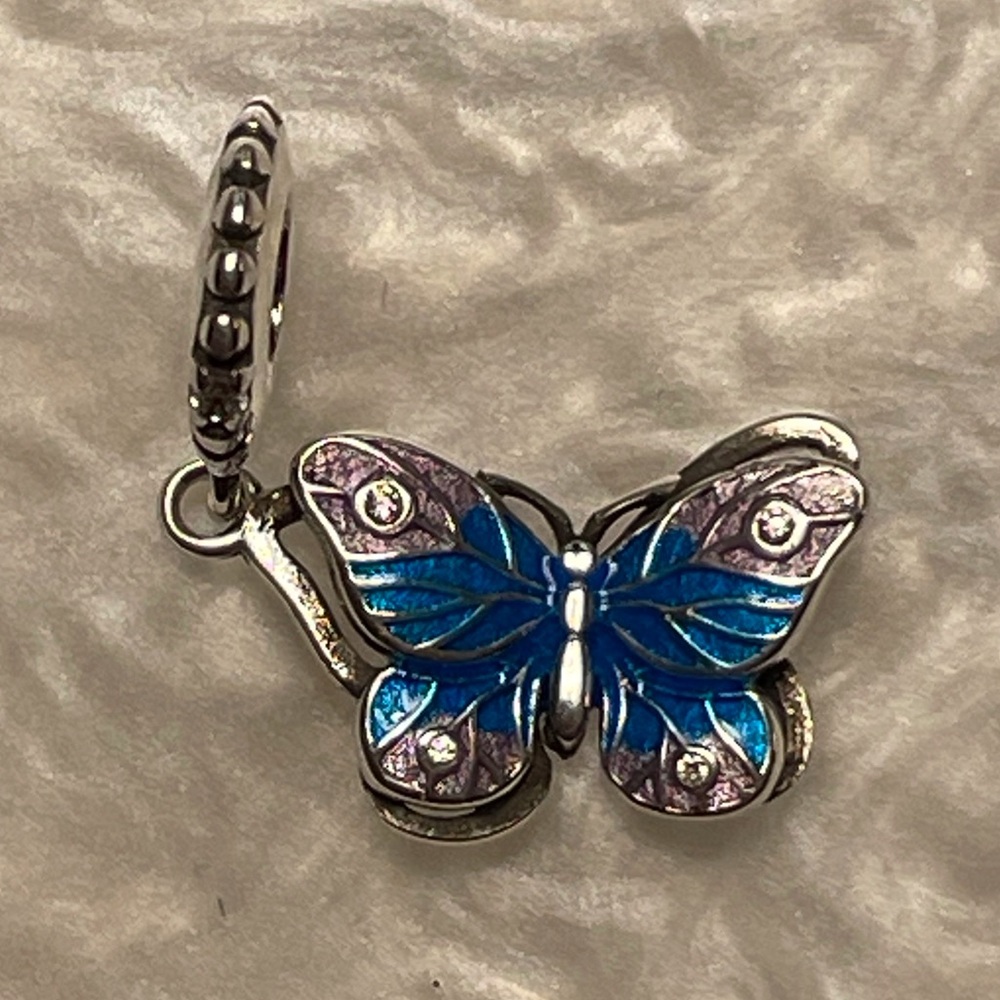 Bracelet Charm Butterfly Blue & Lavender with Rhinestones Sterling Silver
